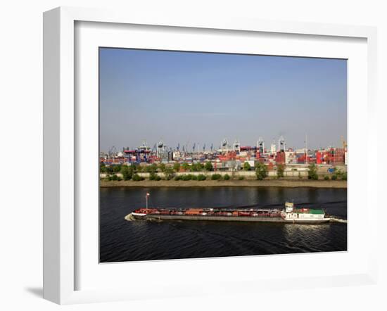 Barge and Port, Hamburg, Germany, Europe-Hans Peter Merten-Framed Photographic Print