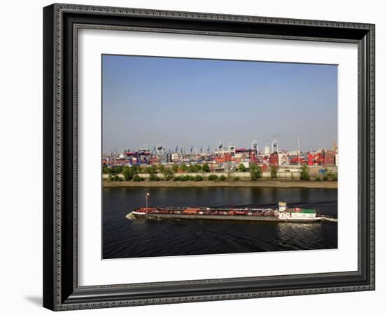 Barge and Port, Hamburg, Germany, Europe-Hans Peter Merten-Framed Photographic Print