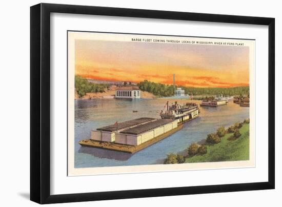 Barge Fleet, Mississippi River, Minnesota-null-Framed Art Print