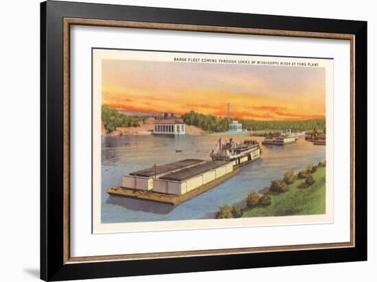Barge Fleet, Mississippi River, Minnesota-null-Framed Art Print