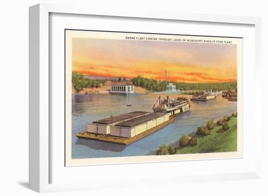 Barge Fleet, Mississippi River, Minnesota-null-Framed Art Print