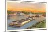 Barge Fleet, Mississippi River, Minnesota-null-Mounted Art Print