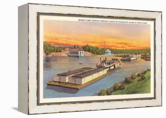 Barge Fleet, Mississippi River, Minnesota-null-Framed Stretched Canvas