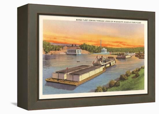 Barge Fleet, Mississippi River, Minnesota-null-Framed Stretched Canvas