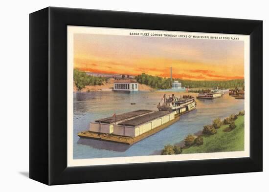 Barge Fleet, Mississippi River, Minnesota-null-Framed Stretched Canvas