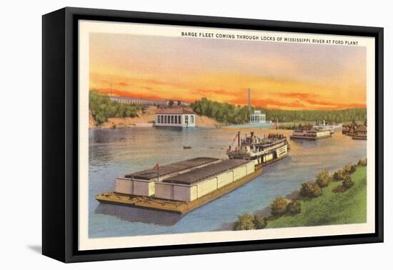 Barge Fleet, Mississippi River, Minnesota-null-Framed Stretched Canvas