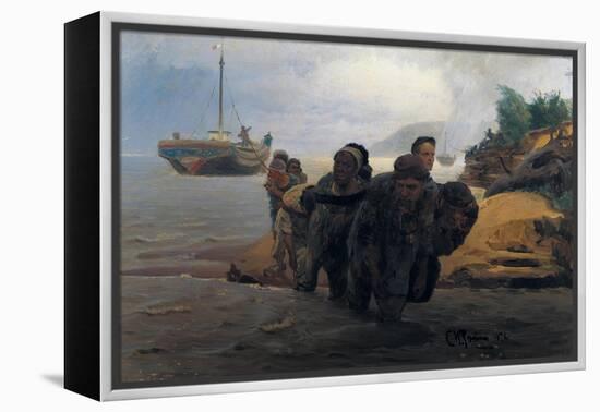 Barge Haulers Wading-Ilya Yefimovich Repin-Framed Stretched Canvas