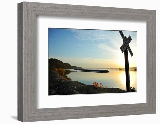 Barge in Mississippi River, Wisconsin, USA-null-Framed Photographic Print