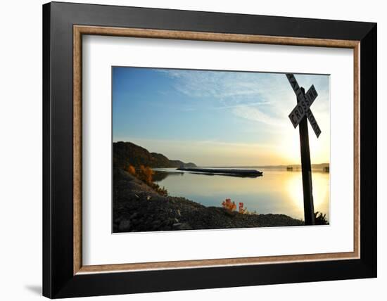 Barge in Mississippi River, Wisconsin, USA-null-Framed Photographic Print