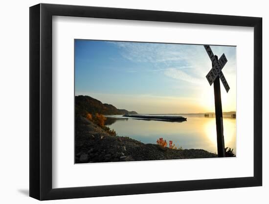 Barge in Mississippi River, Wisconsin, USA-null-Framed Photographic Print