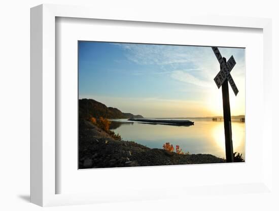 Barge in Mississippi River, Wisconsin, USA-null-Framed Photographic Print