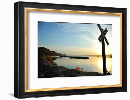 Barge in Mississippi River, Wisconsin, USA-null-Framed Photographic Print