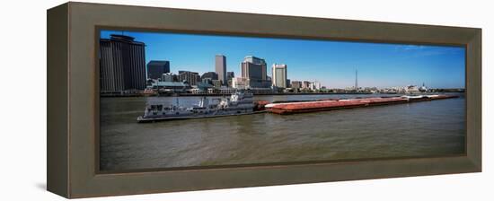 Barge in the Mississippi River, New Orleans, Louisiana, USA-null-Framed Premier Image Canvas