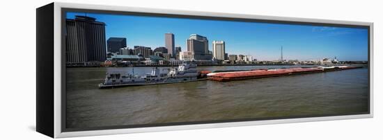 Barge in the Mississippi River, New Orleans, Louisiana, USA-null-Framed Premier Image Canvas