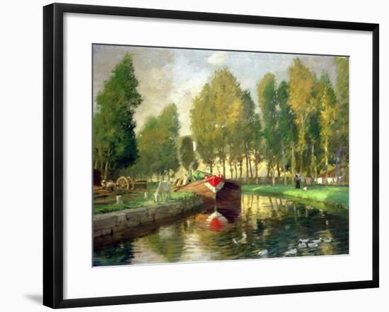 Barge on a River, Normandy-Rupert Charles Wolston Bunny-Framed Giclee Print