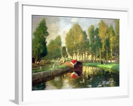 Barge on a River, Normandy-Rupert Charles Wolston Bunny-Framed Giclee Print