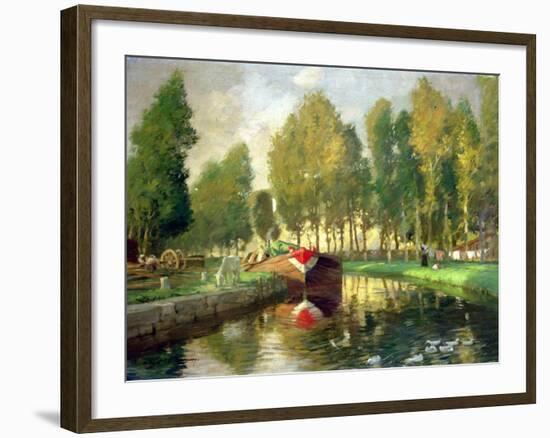 Barge on a River, Normandy-Rupert Charles Wolston Bunny-Framed Giclee Print