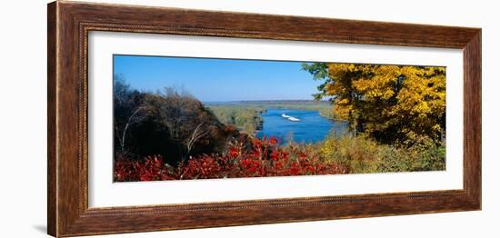 Barge on Mississippi River in Autumn, Great River Road, Iowa-null-Framed Photographic Print