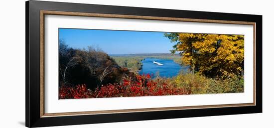 Barge on Mississippi River in Autumn, Great River Road, Iowa-null-Framed Photographic Print