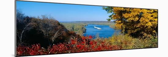 Barge on Mississippi River in Autumn, Great River Road, Iowa-null-Mounted Photographic Print