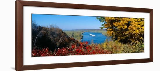 Barge on Mississippi River in Autumn, Great River Road, Iowa-null-Framed Photographic Print