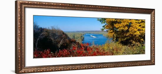 Barge on Mississippi River in Autumn, Great River Road, Iowa-null-Framed Photographic Print