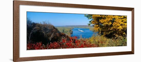 Barge on Mississippi River in Autumn, Great River Road, Iowa-null-Framed Photographic Print