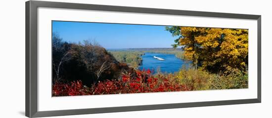 Barge on Mississippi River in Autumn, Great River Road, Iowa-null-Framed Photographic Print