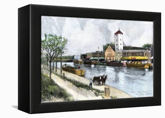 Barge on the Erie Canal at West Troy, New York, in the Late 1800s-null-Framed Premier Image Canvas