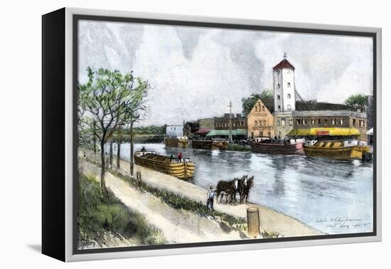 Barge on the Erie Canal at West Troy, New York, in the Late 1800s-null-Framed Premier Image Canvas