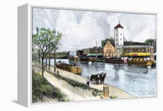 Barge on the Erie Canal at West Troy, New York, in the Late 1800s-null-Framed Premier Image Canvas