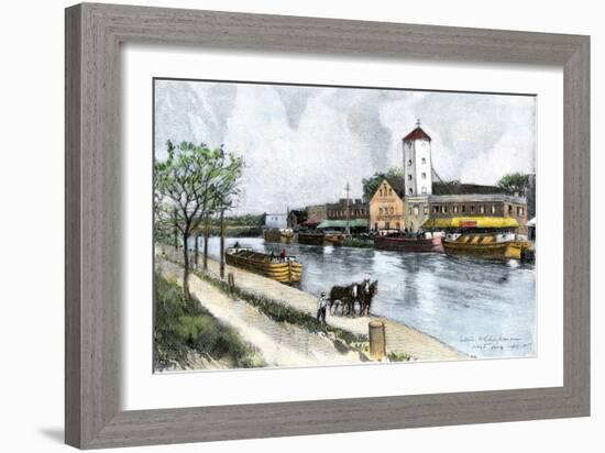 Barge on the Erie Canal at West Troy, New York, in the Late 1800s-null-Framed Giclee Print