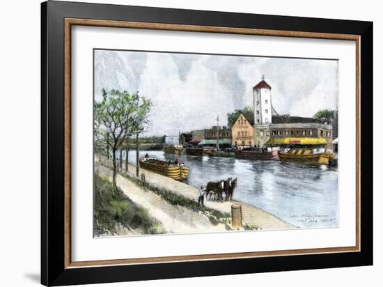 Barge on the Erie Canal at West Troy, New York, in the Late 1800s-null-Framed Giclee Print