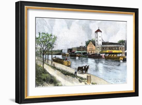 Barge on the Erie Canal at West Troy, New York, in the Late 1800s-null-Framed Giclee Print