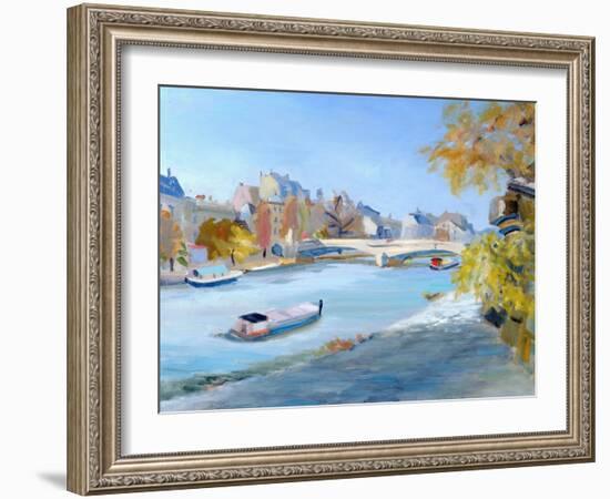 Barge Sailing Down the River Seine in Paris-Anne Durham-Framed Giclee Print