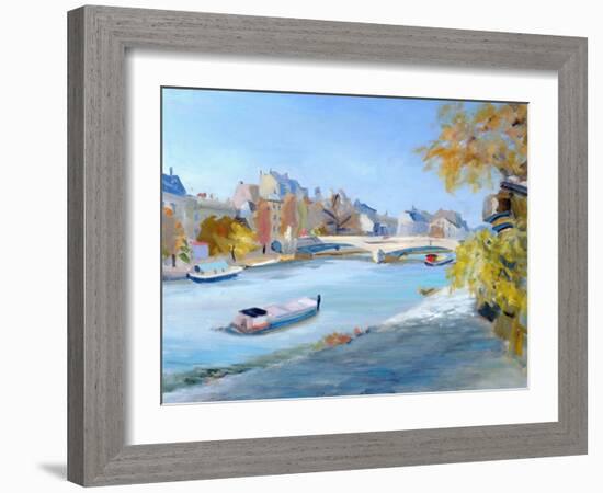 Barge Sailing Down the River Seine in Paris-Anne Durham-Framed Giclee Print