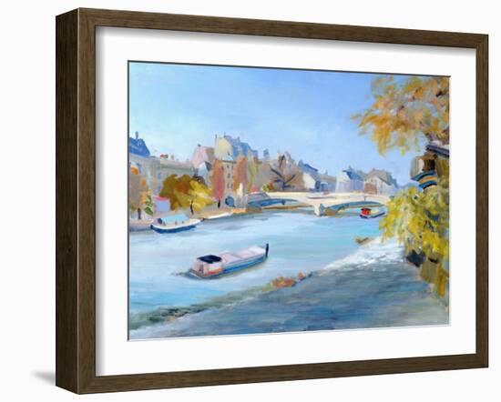 Barge Sailing Down the River Seine in Paris-Anne Durham-Framed Giclee Print