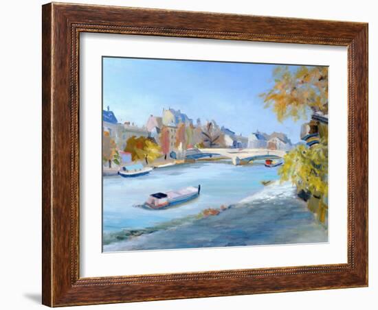 Barge Sailing Down the River Seine in Paris-Anne Durham-Framed Giclee Print