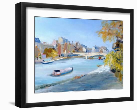 Barge Sailing Down the River Seine in Paris-Anne Durham-Framed Giclee Print