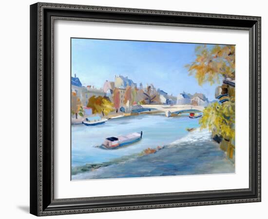 Barge Sailing Down the River Seine in Paris-Anne Durham-Framed Giclee Print