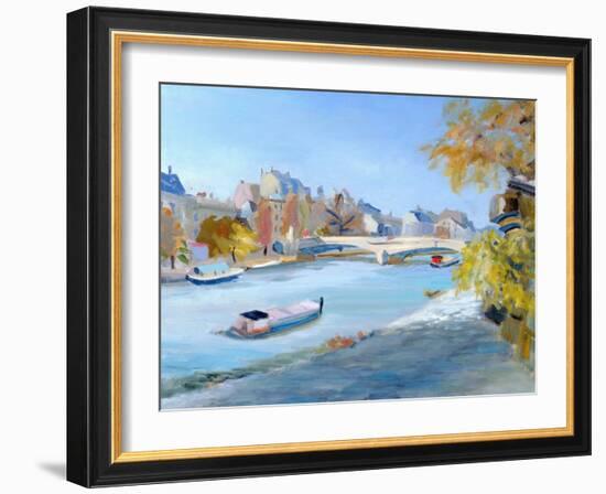 Barge Sailing Down the River Seine in Paris-Anne Durham-Framed Giclee Print