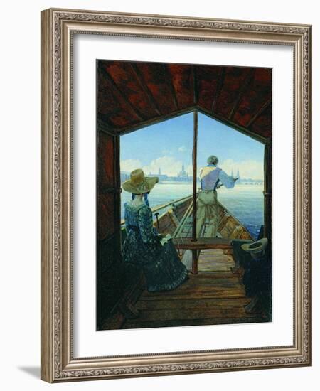 Barge Trip on the Elbe Near Dresden (Morning on the Elb), 1827-Carl Gustav Carus-Framed Giclee Print
