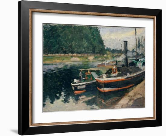 Barges at Pontoise, 1876-Camille Pissarro-Framed Giclee Print