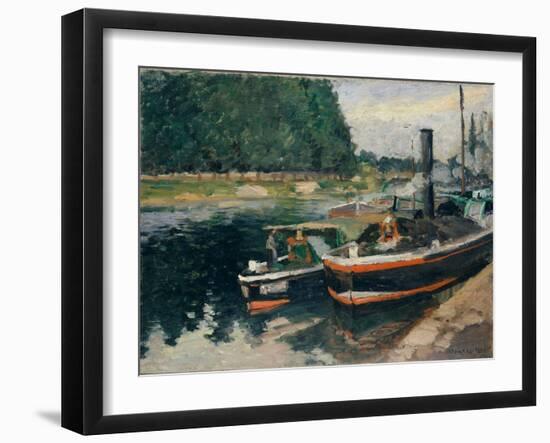 Barges at Pontoise, 1876-Camille Pissarro-Framed Giclee Print