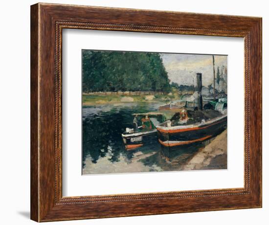 Barges at Pontoise-Camille Pissarro-Framed Art Print