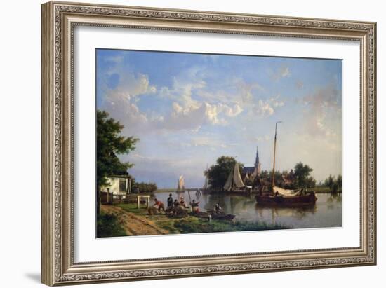 Barges on a Canal in Summer-Hermanus Koekkoek-Framed Giclee Print