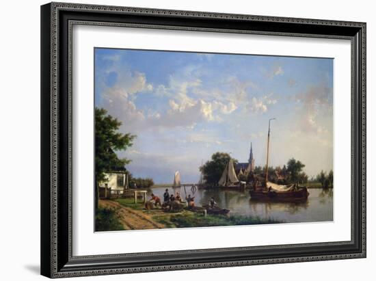 Barges on a Canal in Summer-Hermanus Koekkoek-Framed Giclee Print