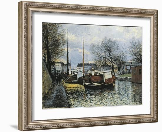 Barges on Canal Saint Martin, 1870-Alfred Sisley-Framed Giclee Print