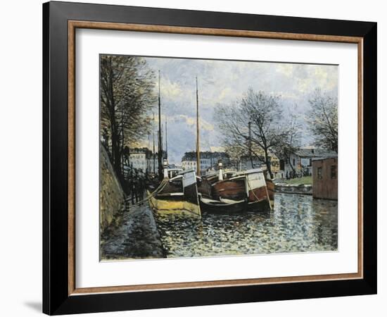 Barges on Canal Saint Martin, 1870-Alfred Sisley-Framed Giclee Print