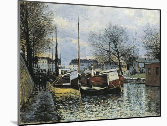 Barges on Canal Saint Martin, 1870-Alfred Sisley-Mounted Giclee Print